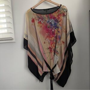 Poem Citron Large Kaftan Chiffon Oversized Asian Floral Stripe Sheer Colorful